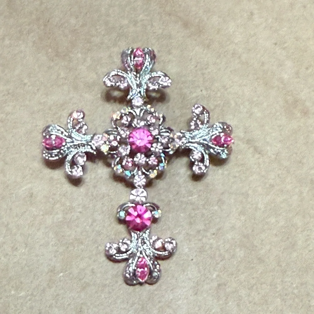 Elegant Pink and Silver Cross Pendant